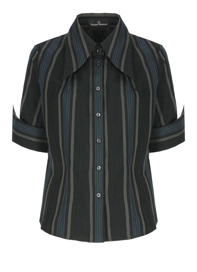 Vivienne Westwood Green Violin Striped Viscose Short Sleeve Shirt