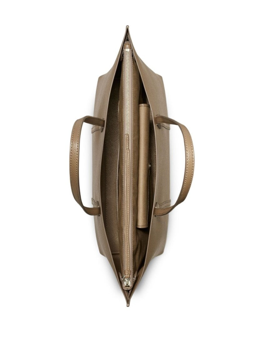 Tory Burch Structured Brown Vitello Leather Shopper Bag