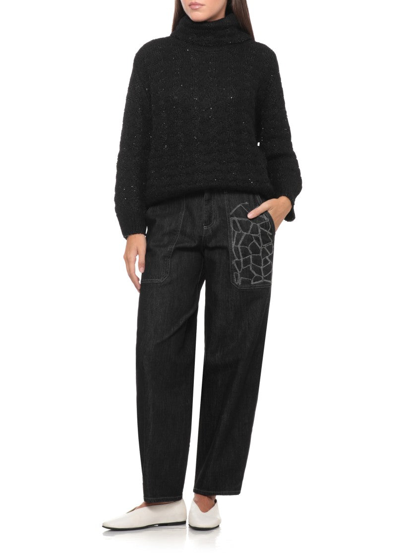 Panicale Black High-Neck Paillette Alpaca-Blend Sweater