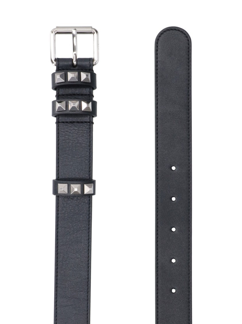 Valentino Garavani Adjustable Black Leather Belt With Rockstud Detailing