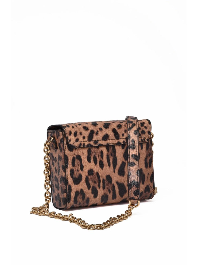 Dolce & Gabbana Leopard Print Leather Mini Crossbody Bag With Gold Chain Strap
