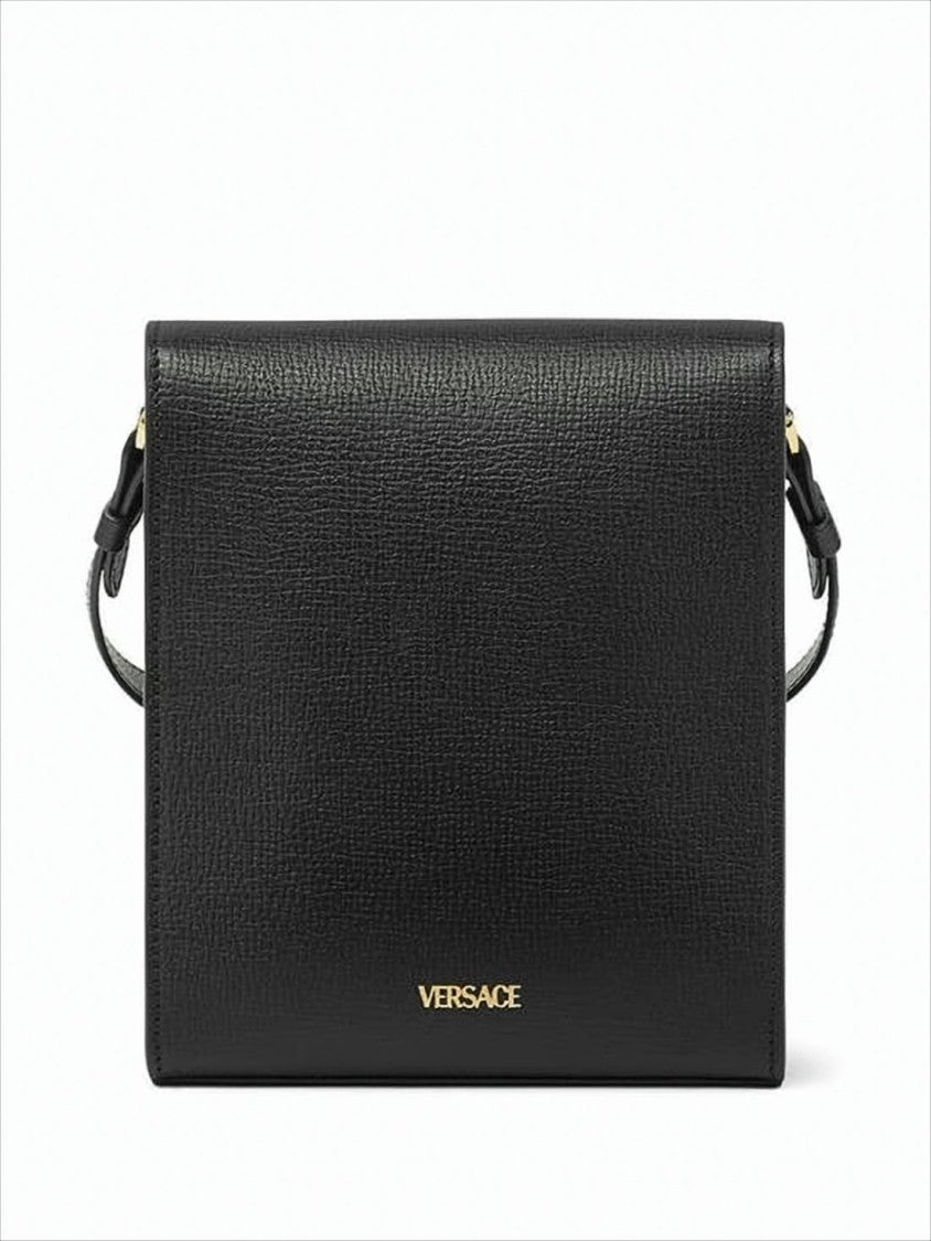 Versace Structured Textured Leather Crossbody Bag