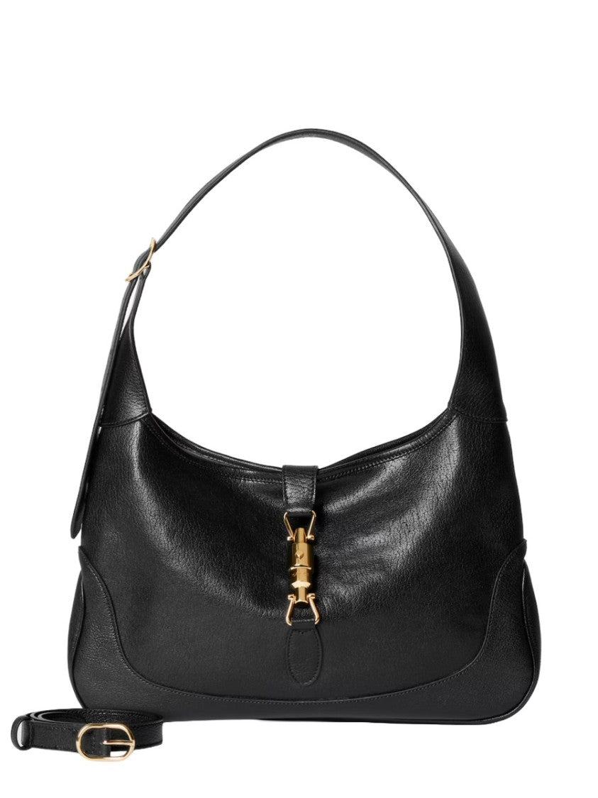 Gucci Curved Black Goat Leather Handbag With Gold-Tone Clasp