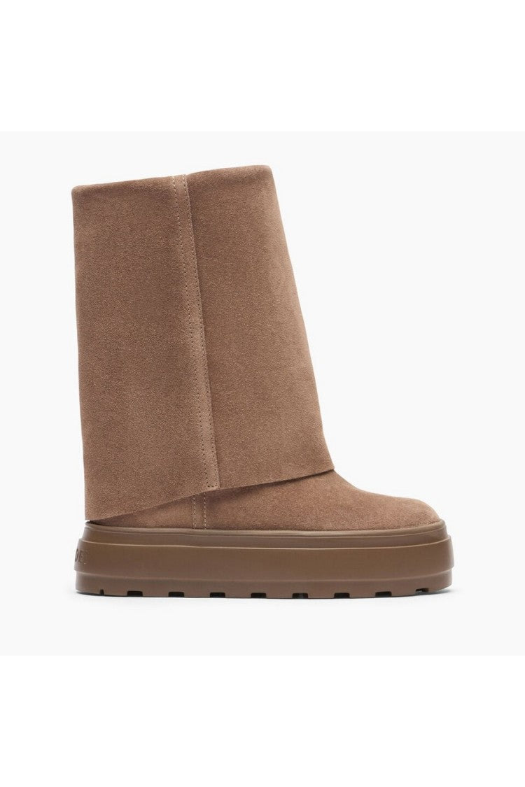 Casadei Beige Wraparound Envelope Shaft Suede Platform Boots