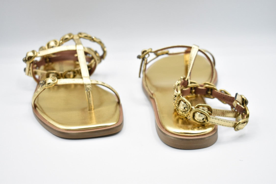 Kurt Geiger Gold Flat Shoes With Decorative Straps By Kurt Geiger