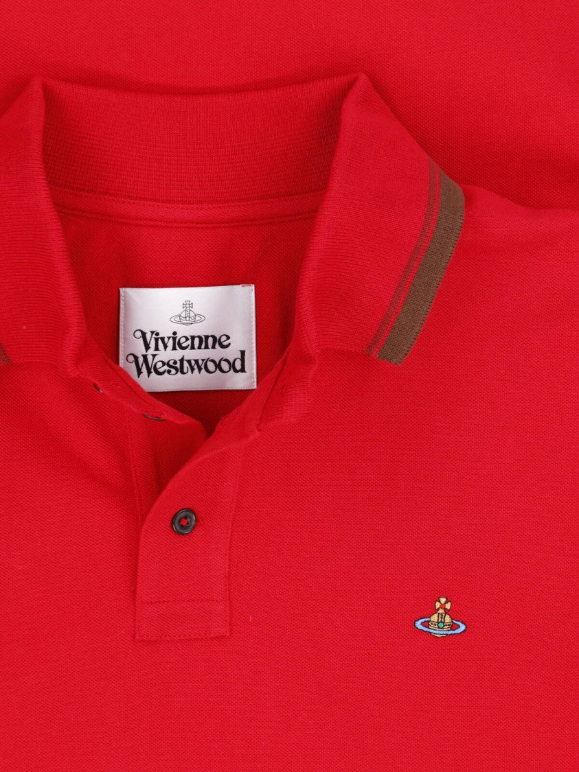 Vivienne Westwood Red Long-Sleeve Piqué Cotton Polo Shirt