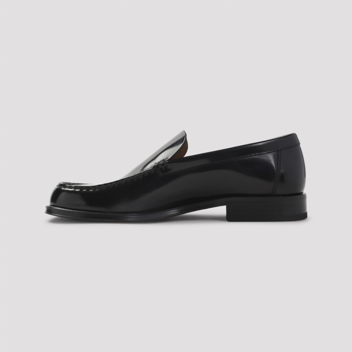 Lemaire Polished Black Calf Leather Loafers With Tonal Stitching