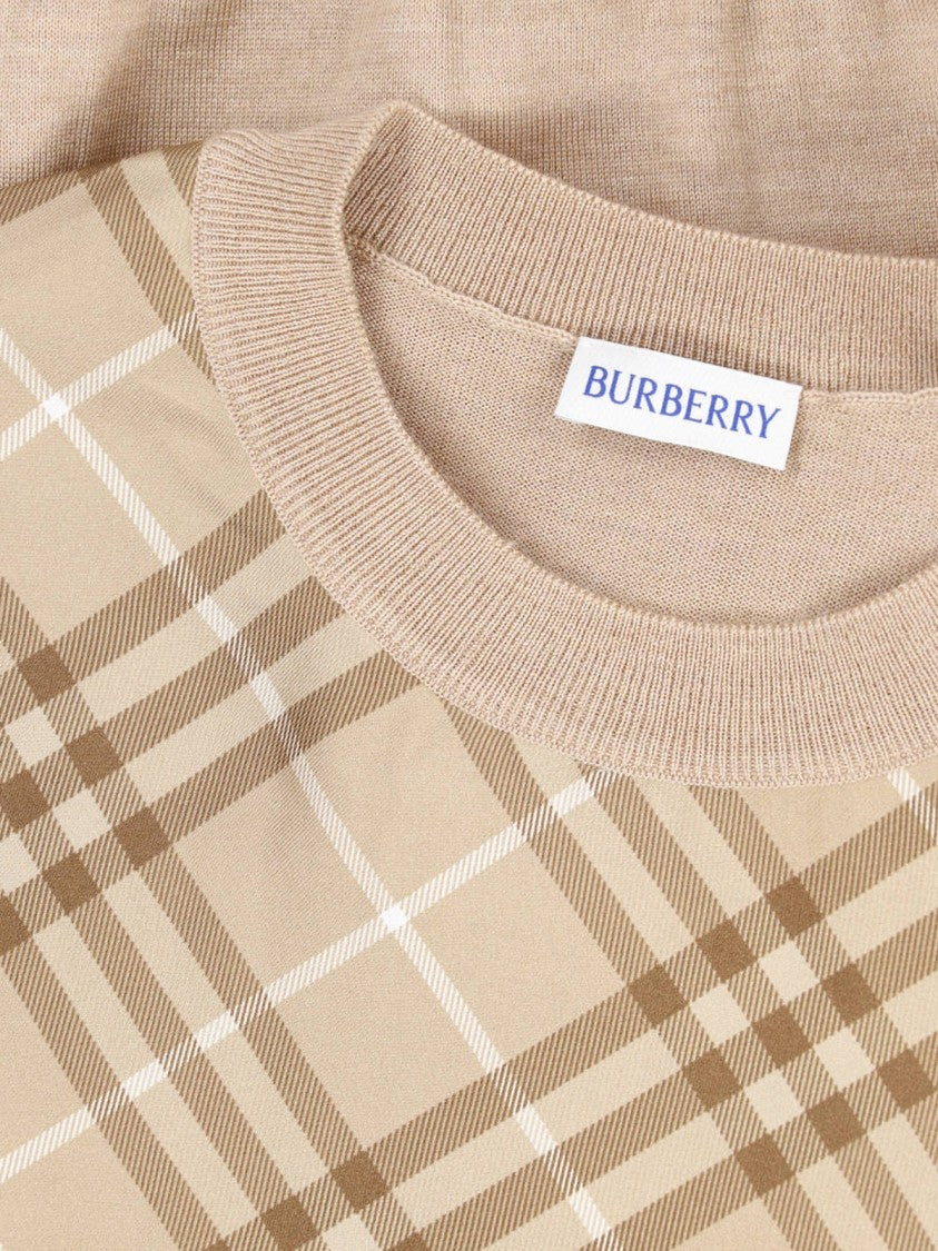 Burberry Beige Check Silk-Blend Sweater