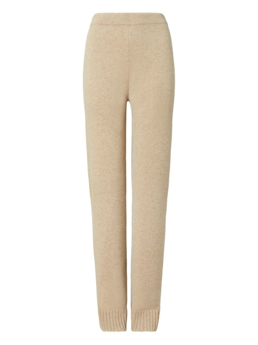 Tory Burch Relaxed Fit Beige Trousers With Ribbed Cuffs