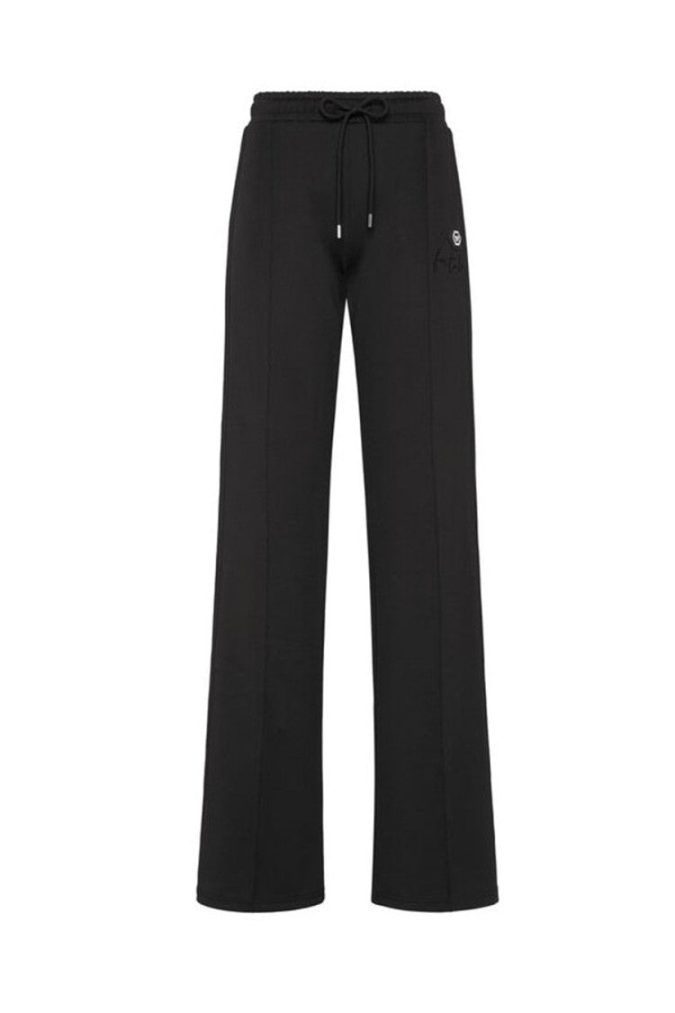 Philipp Plein Black Viscose-Polyester Flared Track Trousers