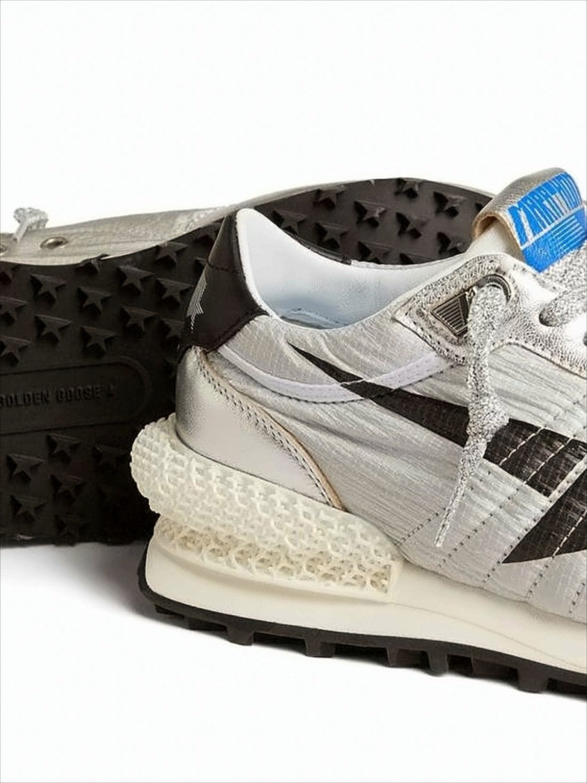 Golden Goose Metallic Silver Sneakers With Star Detailing And Lattice Midsole