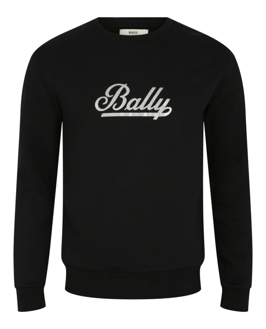 Bally Script Logo Graphic Black Sweatshirt With Glitter Accents