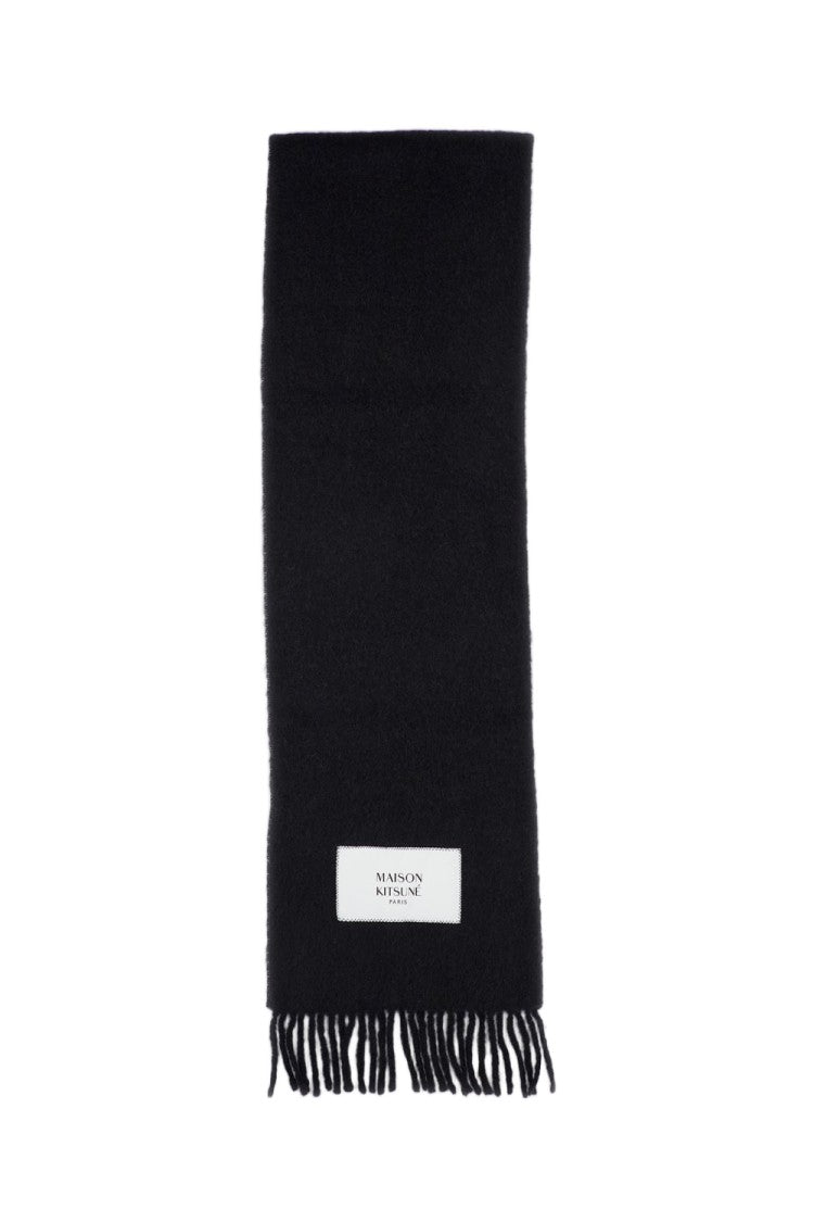 Maison Kitsuné Soft Alpaca Wool Scarf With Logo Patch And Fringed Edges