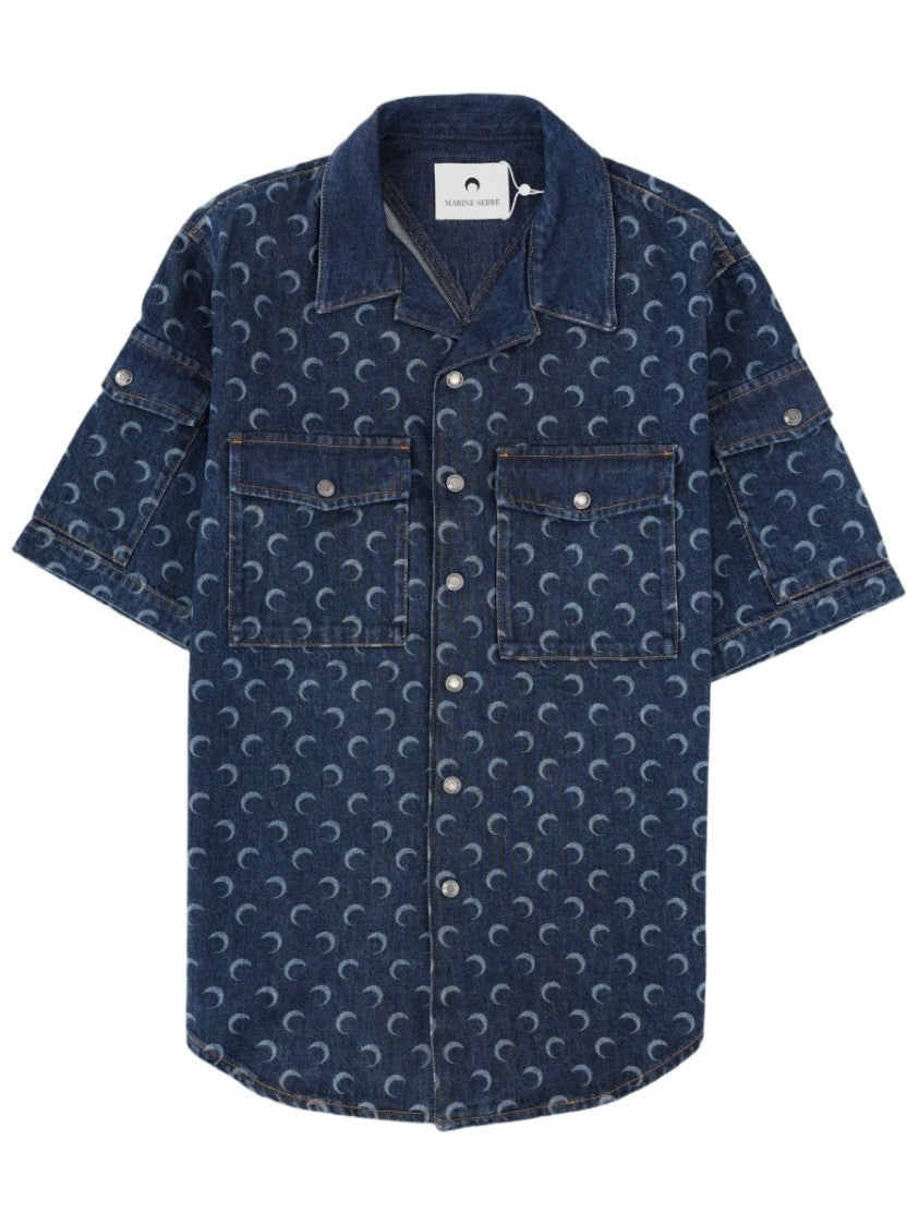 Marine Serre Dark Denim Crescent Moon Pattern Shirt