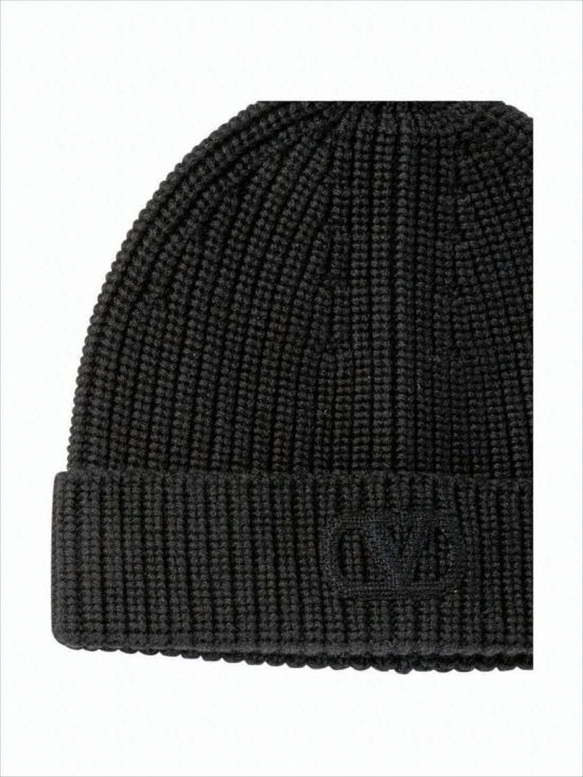 Valentino Garavani Ribbed Wool Beanie With Embossed Logo Detail