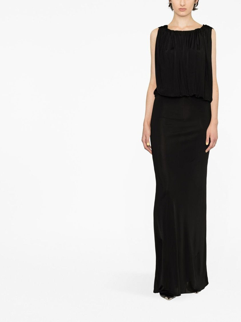 Saint Laurent Long Black Dress With Gathered Bodice