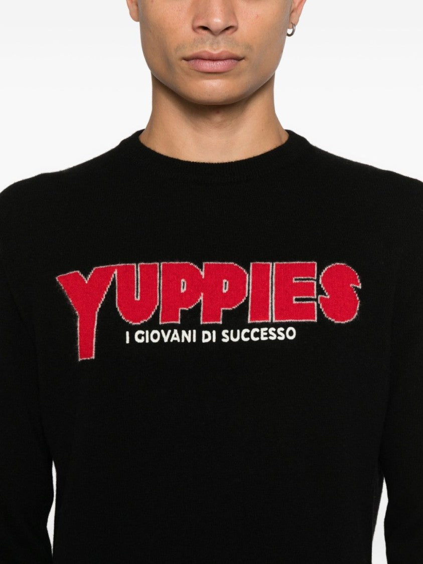 Mc2 Saint Barth Blue Knit Sweater With Bold Typography