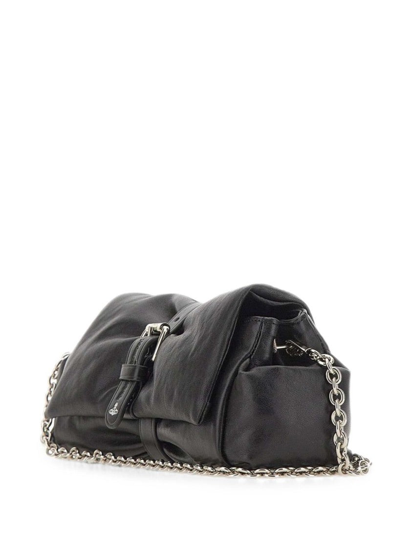 Vivienne Westwood Gathered Leather Clutch With Silver Accents