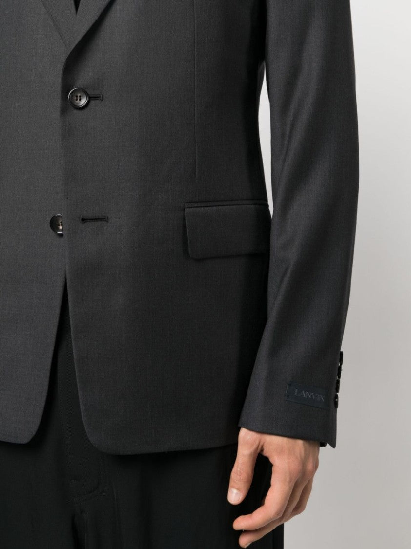 Lanvin Single-Breasted Charcoal Grey Virgin Wool Blazer