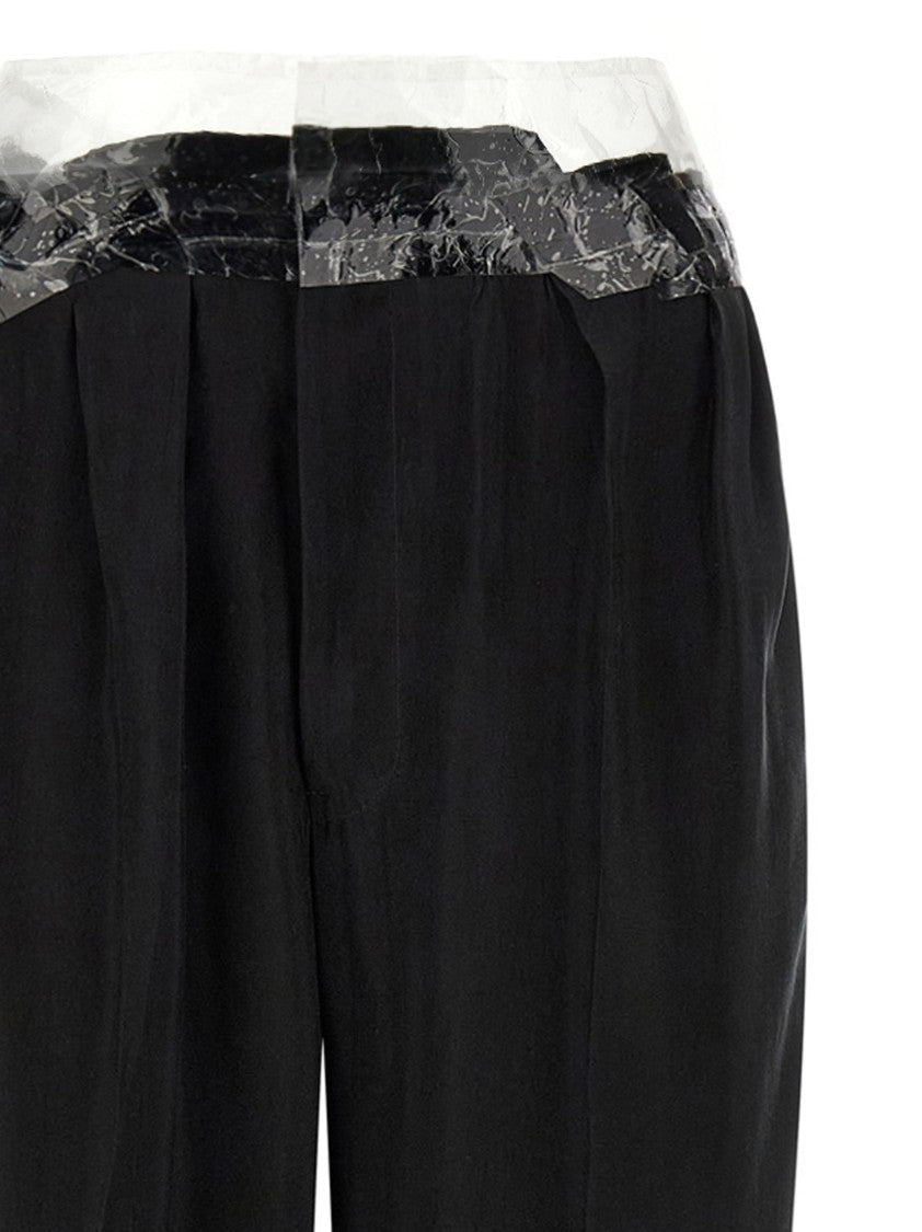 Maison Margiela Fluid Cupro Wide Leg Pants With Signature Stitches And Transparent Tape