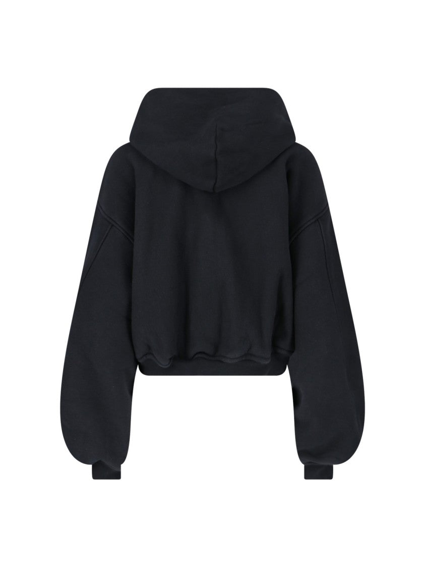 Alexander Wang Cropped Black Zip Hoodie With Balloon Sleeves