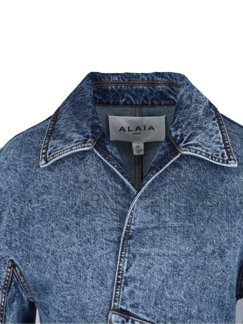 Alaïa Denim Trench Coat With Classic Collar