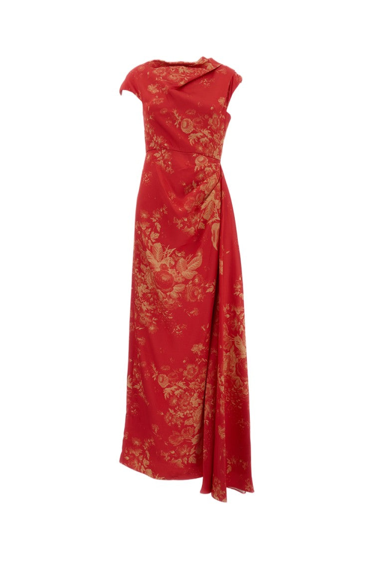 Erdem Floral-Print Duchess Midi Dress With Asymmetric Silhouette