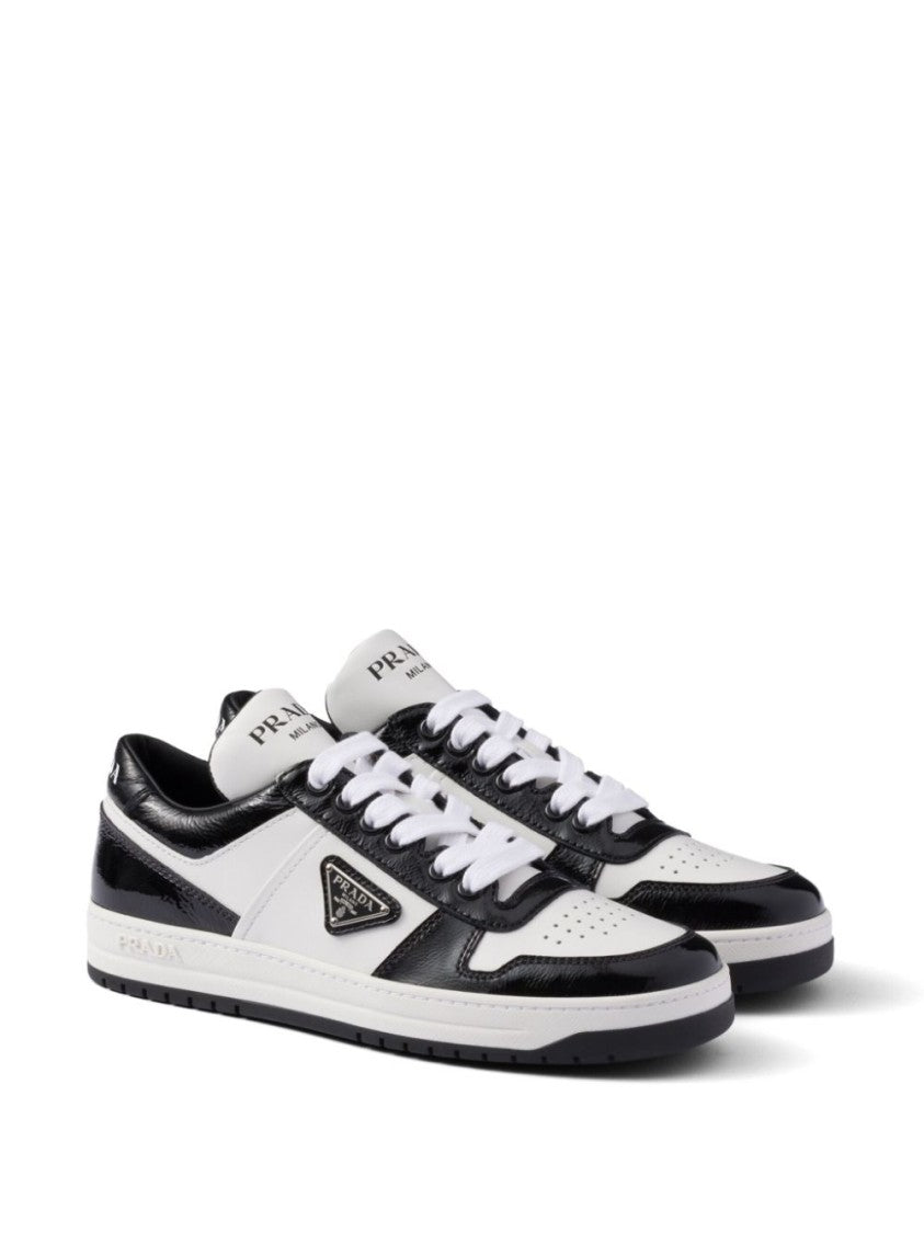 Prada Leather Downtown Sneakers With Enamel Triangle Logo