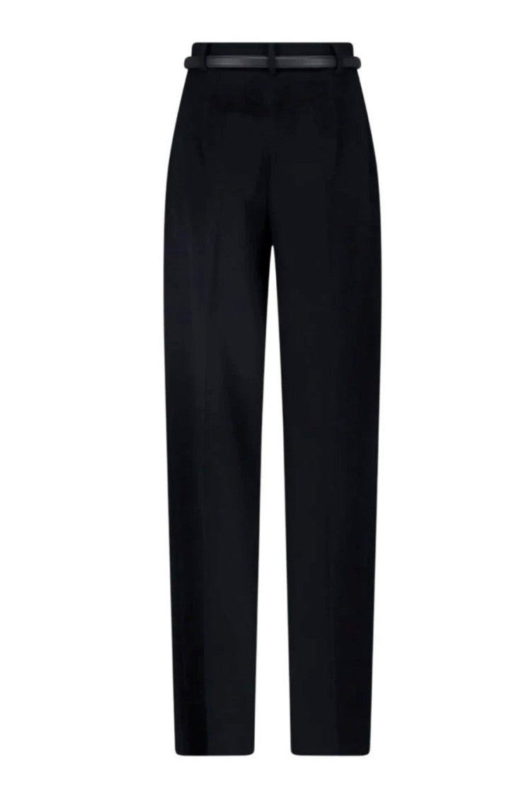 Max Mara Black Mstcocco Belted Pleated Virgin Wool Pants