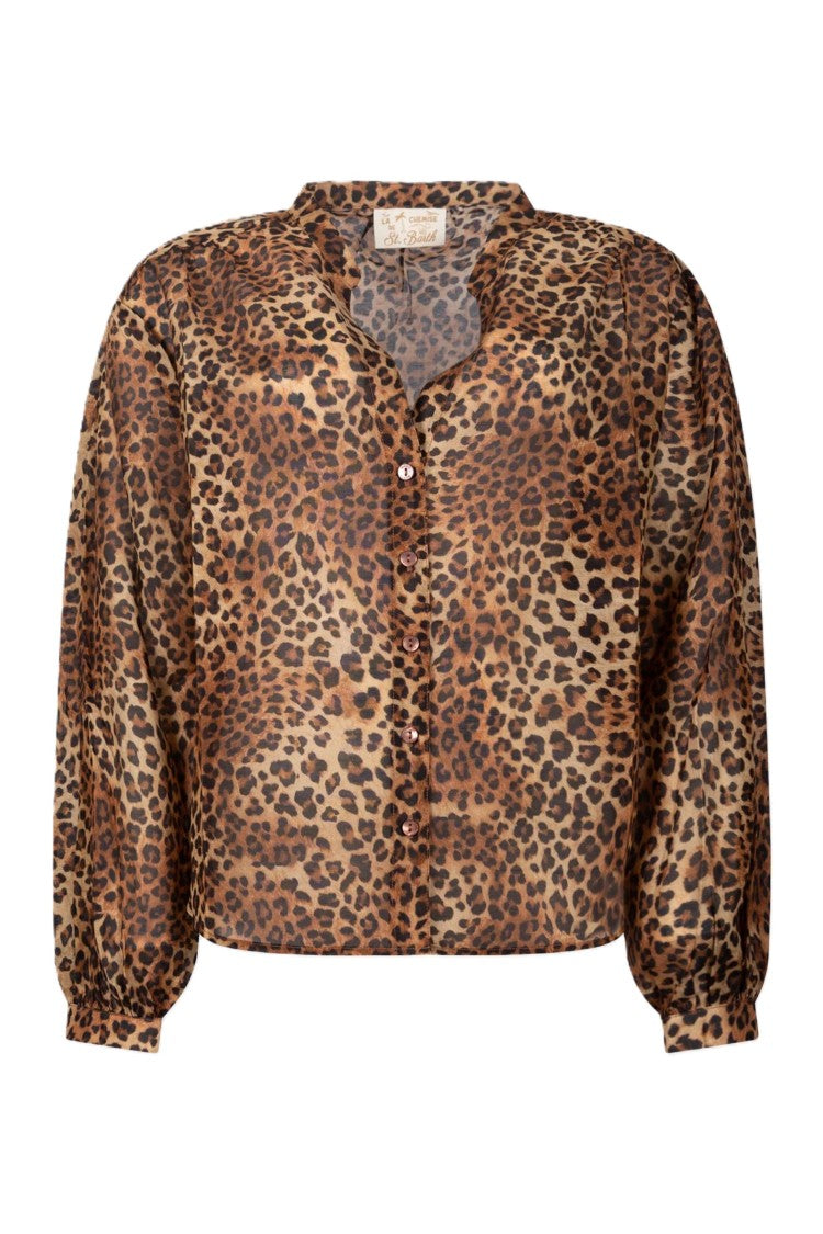 Mc2 Saint Barth Cropped Blouse With Bold Leopard Print