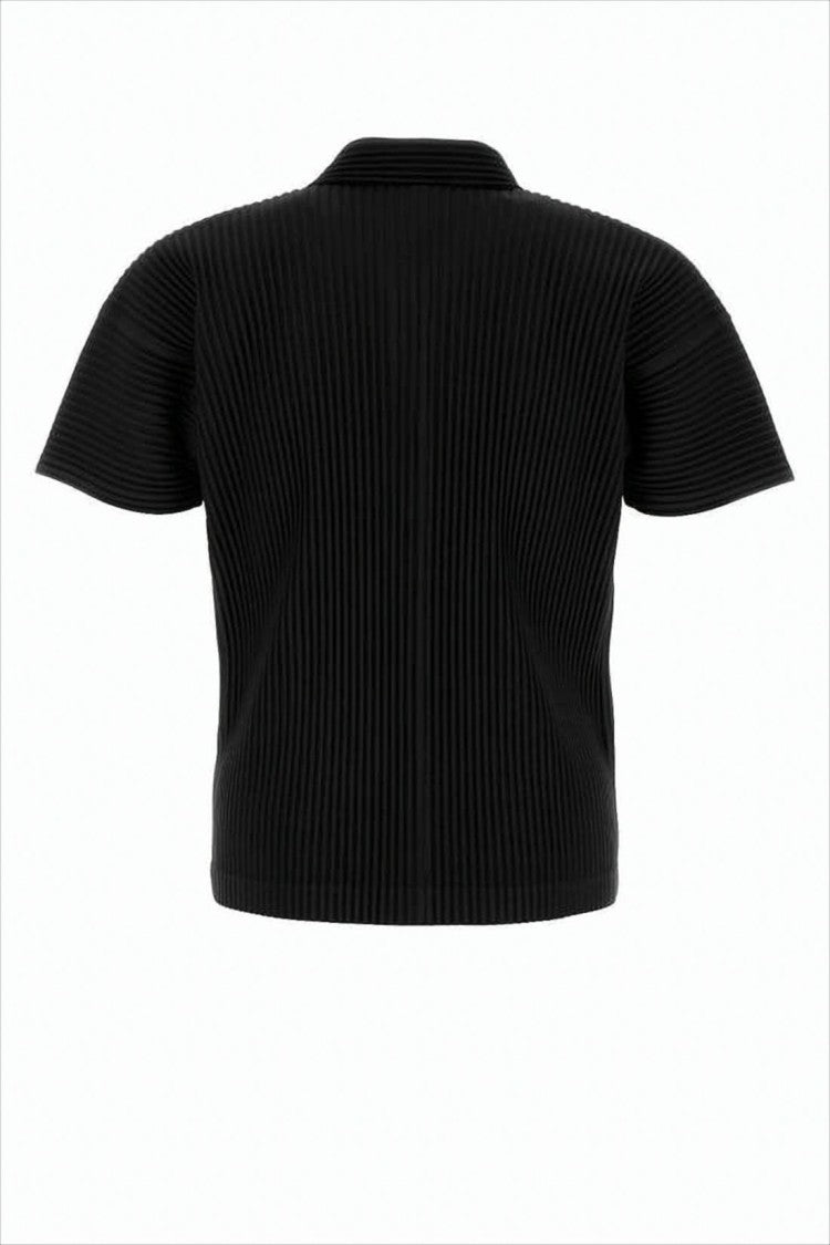Homme Plissé Issey Miyake Pleated Black Polo Shirt With Boxy Silhouette