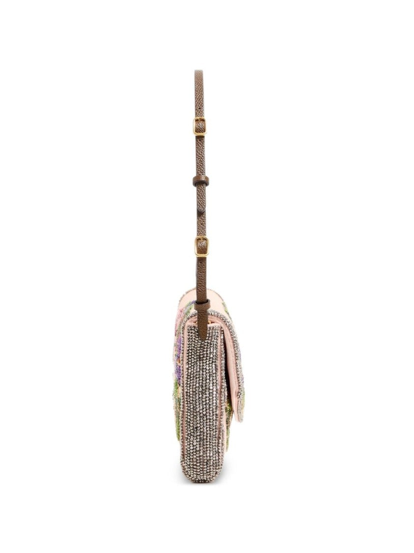 Valentino Garavani Structured Rectangular Bag With Floral Beadwork And Metallic Trim