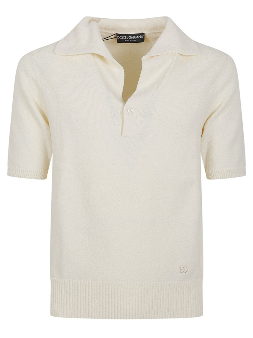 Dolce & Gabbana Textured Knit Polo Shirt With Discreet Logo
