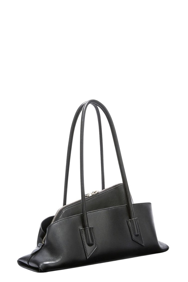 The Attico Black La Passeggiata Small Double Handle Leather Handbag