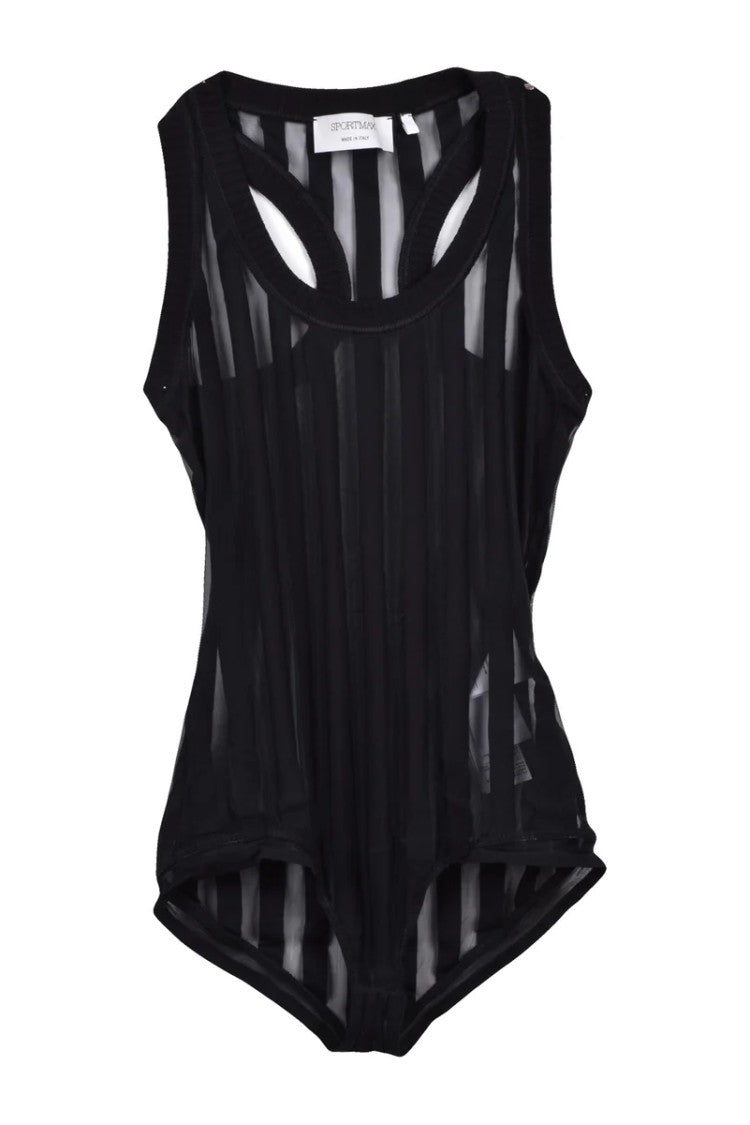 Sportmax Sheer Striped Black Bodysuit