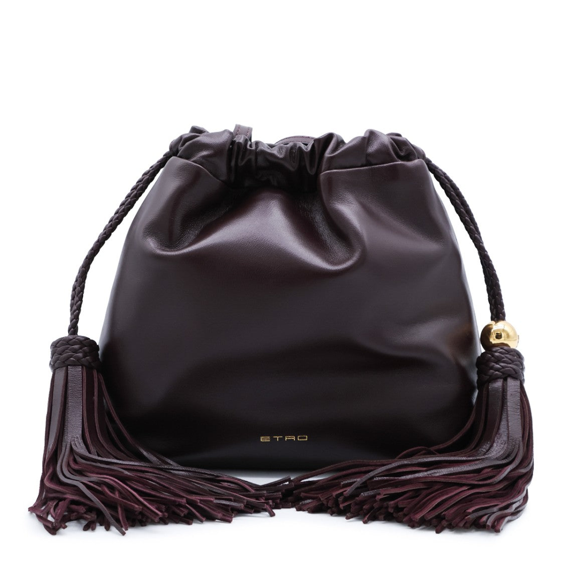 Etro Slouchy Brown Bag With Drawstring Closure And Braided Tassels