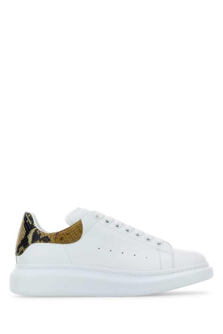 Alexander Mcqueen White Leather Sneakers With Printed Leather Heel