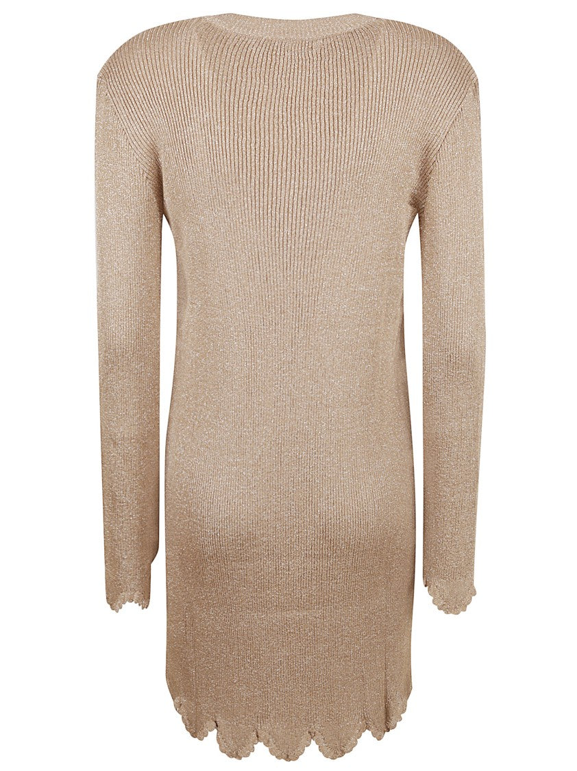 Chloé Ribbed Long Sleeve Dress With Scalloped Hemline