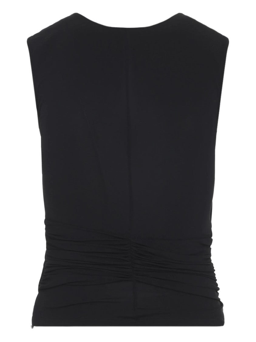 Elisabetta Franchi Gathered Waist Black Sleeveless Gold Top