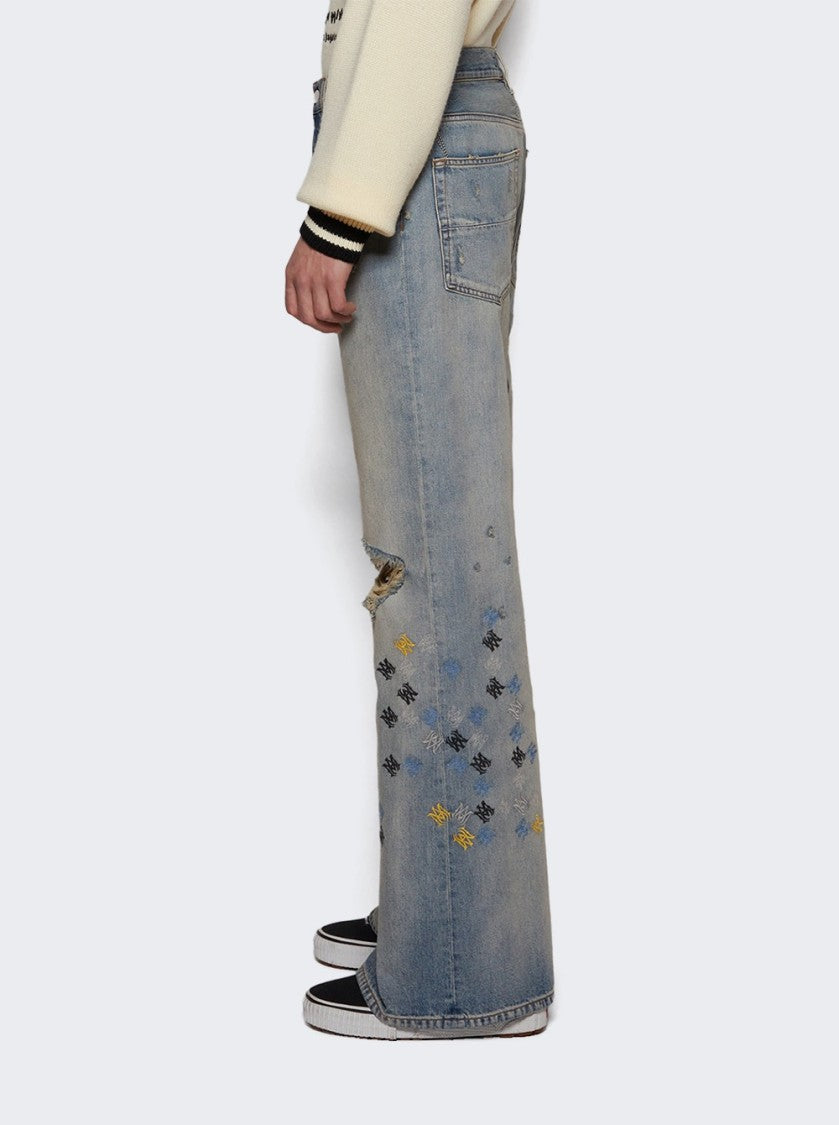 Amiri Ma Quad Embroidered Flare Jeans - Antique Indigo