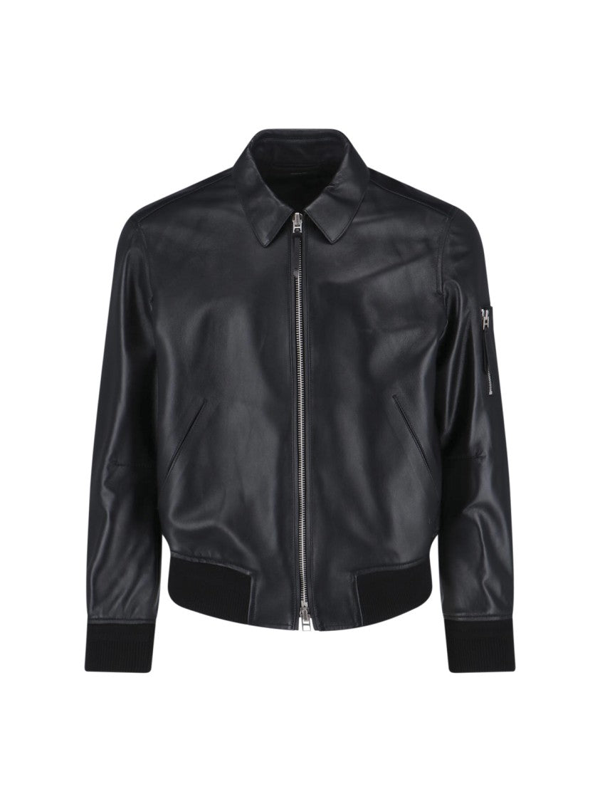 Tom Ford Classic Black Lamb Leather Jacket With Zip Closure
