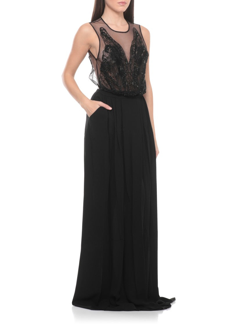 Elisabetta Franchi Tulle Top Evening Dress With Embroidered Detailing