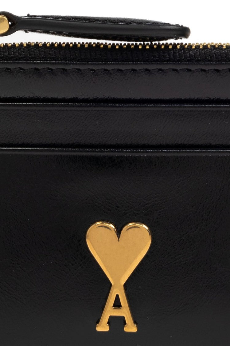 Ami Compact Calf Leather Wallet With Zippered Compartment