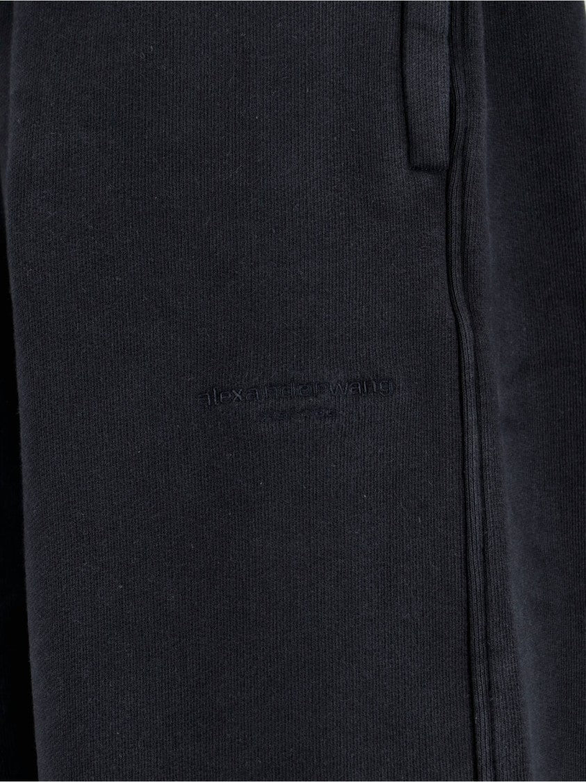 Alexander Wang High-Waisted Black Cotton Sweatpants With Logo Embroidery