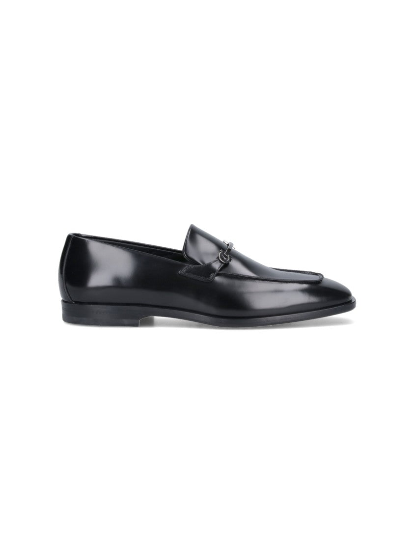 Ferragamo Gancini Loafers In Black Leather