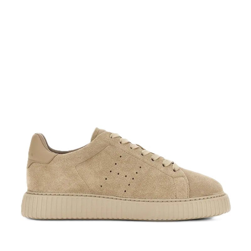 Hogan Beige Monochromatic Ribbed Sole Suede Low-Top Sneakers