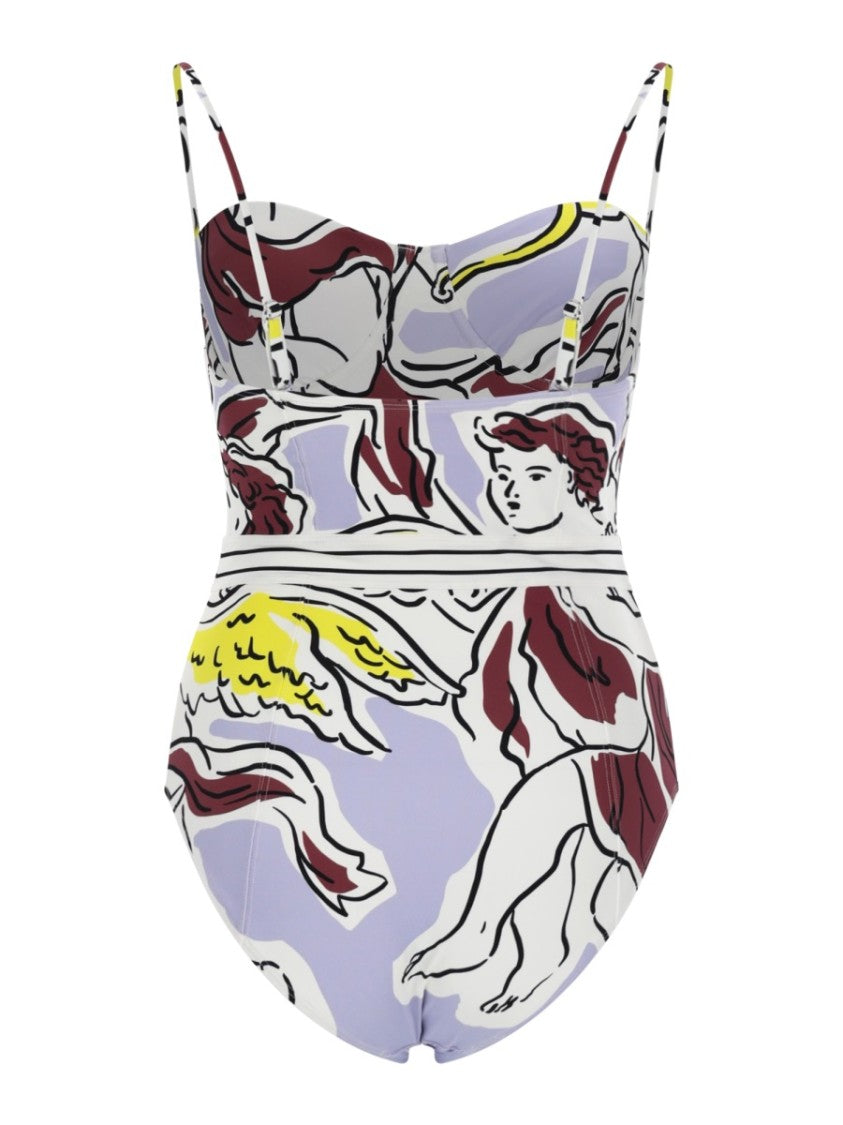 Tory Burch Lavender Abstract Print Sweetheart Swimsuit