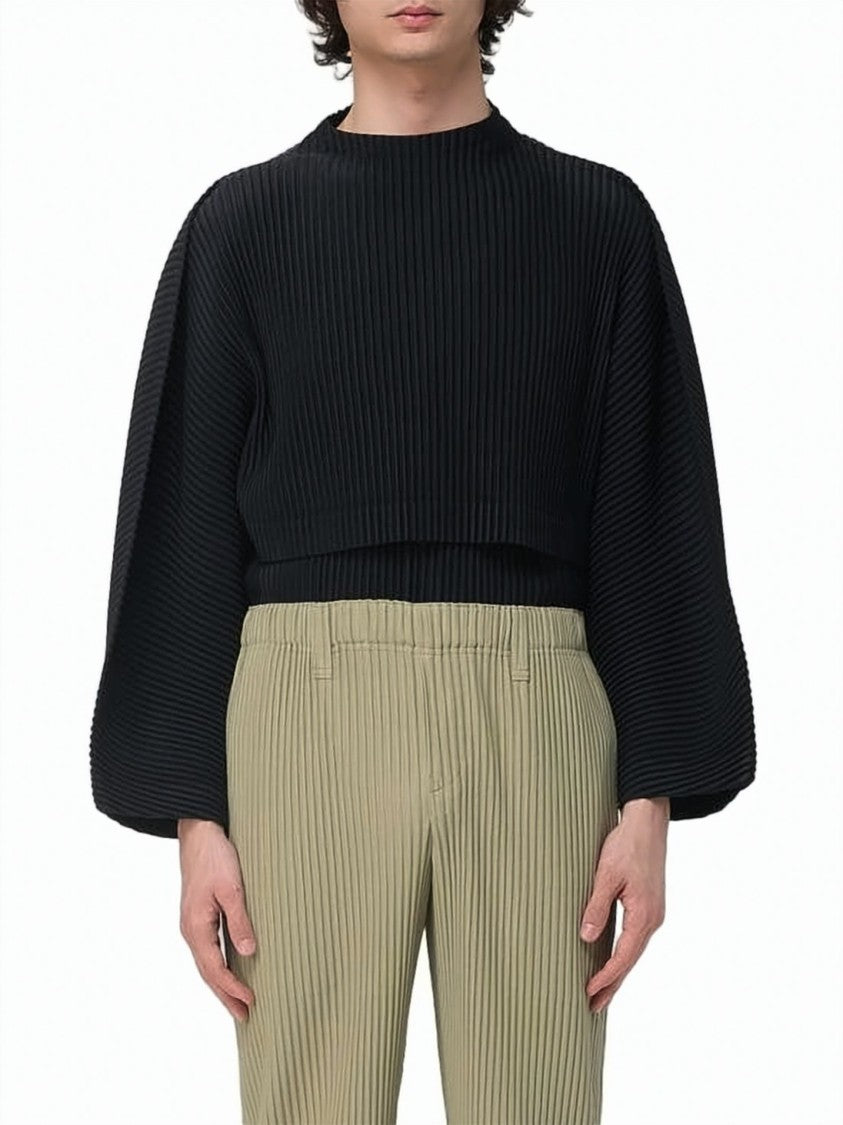 Homme Plissé Issey Miyake Cropped Long-Sleeved Pleated T-Shirt With Balloon Sleeves