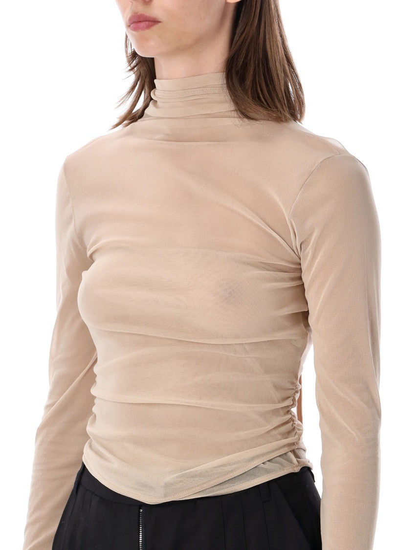 Lemaire Ballerina Scarf Sheer Mesh Jersey Bustier Long-Sleeve Top