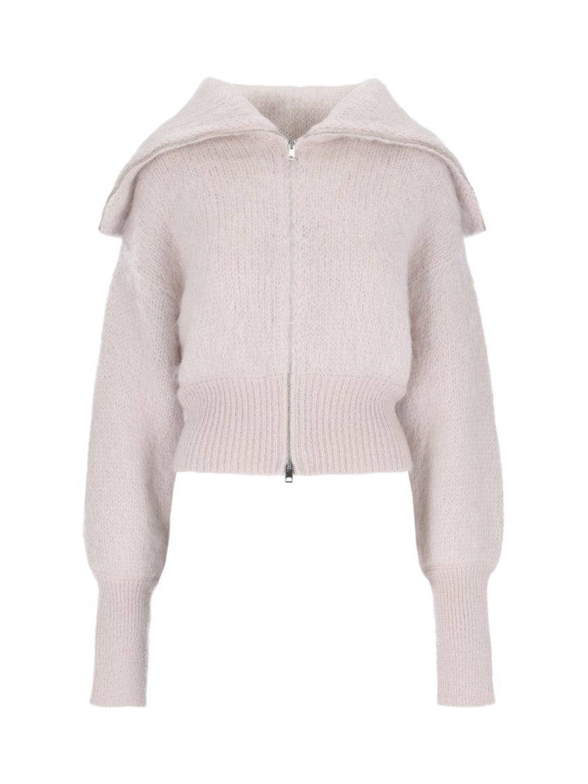 Sa Su Phi Light Pink Zip-Up Sweater With Maxi Collar